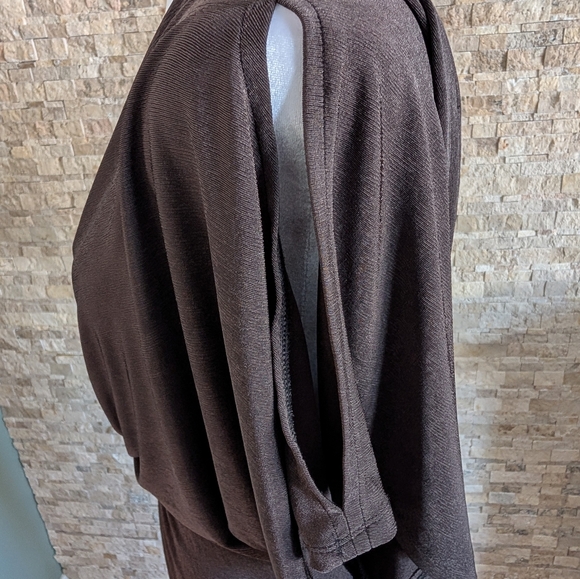 Revolve ASTR The Label Kiera Black Draped Midi Wrap Knot Dress Charcoal Sz Med - Picture 4 of 11